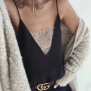 Free People Black Satin Lace Bandeau Oversized Flowy Camisole Tank Top, Si…